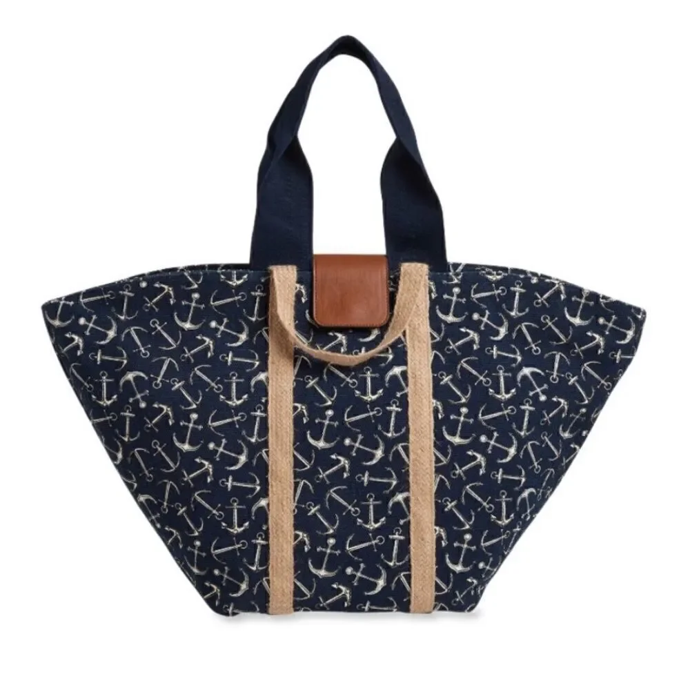 NEW Nautical Anchor Canvas Beach/Travel Tote Bag - Picture 1 of 8